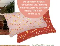  ??  ?? Featuring an elegant, bird-silhouette graphic design, these Ava cushions are specially coated for outdoor use, making them resistant to dirt and mould. $95 each. jardin.co.nz