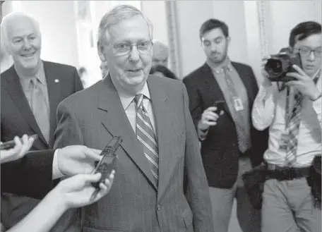  ?? Saul Loeb AFP/Getty Images ?? SENATE MAJORITY LEADER Mitch McConnell (R-Ky.) and other GOP leaders are scrambling to lock down enough support for the healthcare measure to proceed. A key moment could come as soon as Tuesday with a procedural vote allowing debate on the bill to begin.