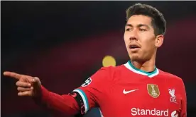  ??  ?? Roberto Firmino was left on the Liverpool bench for more than an hour at Anfield, but made his presence felt against Ajax. Photograph: Michael Regan/EPA