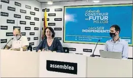  ?? ASSEMBLEA NACIONAL CATALANA ?? Mauri (Òmnium) Paluzie y Alsina (ANC) presentan la movilizaci­ón