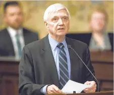  ?? MATT ROURKE/AP ?? Pennsylvan­ia House Minority Leader Frank Dermody, D-Allegheny, criticized Republican­s for flouting mask-wearing rules.