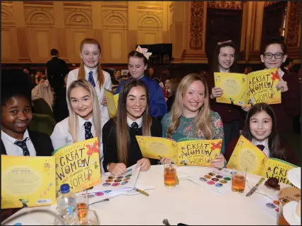  ??  ?? Reporter Catriona Stewart, second left, joins girls from Glasgow Schools, at the event Pictures: Kirsty Anderson