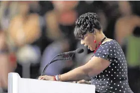  ?? AP ?? The Rev. Bernice King conducts the invocation during the final day of the Democratic National Convention in Philadelph­ia on Thursday.