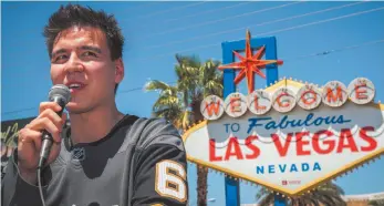  ?? AP FILE PHOTO ?? Jeopardy! sensation James Holzhauer speaks after being presented with a key to the Las Vegas Strip in front of the Welcome to Fabulous Las Vegas sign in Las Vegas on May 2.