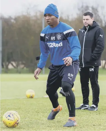  ??  ?? 0 Rangers boss Graeme Murty watches sought-after striker Alfredo Morelos in training yesterday.