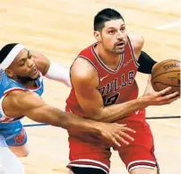  ?? JOSE M. OSORIO/CHICAGO TRIBUNE ?? Chicago Bulls center Nikola Vucevic is averaging 21.8 points, 9.7 rebounds and 3.5 assists while shooting 50.3% overall and 42.9% from the 3-point line in 10 games with his new team, which faces his old team, the Orlando Magic, on Wednesday.