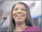  ?? SETH WENIG — THE ASSOCIATED
PRESS FILE ?? Attorney General of New York Letitia James smiles during an inaugurati­on ceremony in New York on Sunday.