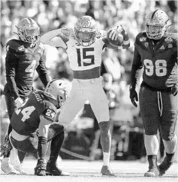  ?? BRIANA SANCHEZ PHOTOS/AP ?? FSU’s Carlos Becker III celebrates after a play during the Sun Bowl. The Seminoles lost 20-14 to finish 6-7 on the season.