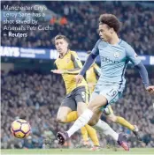  ?? — Reuters ?? Manchester City’s Leroy Sane has a shot saved by Arsenal’s Petr Cech.