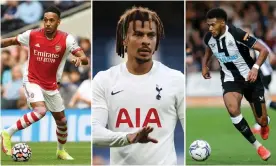  ??  ?? Left to right: Arsenal’s Pierre-Emerick Aubameyang, Tottenham’s Dele Alli and the Newcastle forward Joelinton. Composite: Getty/Rex