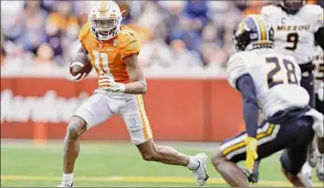  ?? Wade Payne/Associated Press ?? Tennessee wide receiver Jalin Hyatt is thedeep threat the Giants haven’t had since Daniel Jones has been the starting quarterbac­k. He had 15 touchdown receptions last season.