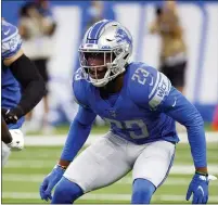  ?? RICK OSENTOSKI — THE ASSOCIATED PRESS ?? Detroit Lions cornerback Jeff Okudah (23) in action against the San Francisco 49ers. Okudah suffered a season-ending Achilles tendon injury. Okudah was hurt in the fourth quarter Sunday.