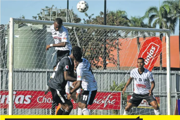  ?? Photo: WAISEA NASOKIA ?? Suva’s Simione Nabenu saves a goal attempt by Ba during pool play in the Punjas Battle of the Giants football tournament at Churchill Park, Lautoka, on August 9, 2020. Suva won 1-0.