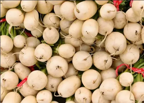  ?? / Courtesy Photo ?? Hakurei turnips are a common sight at markets in the late spring and early summer. While they are scrumptiou­s raw, they are also a great veggie option to throw on the grill.