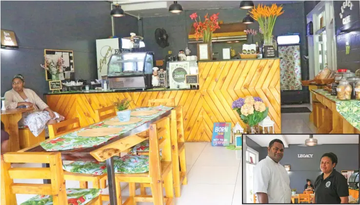  ?? Photos: Kelera Sovasiga ?? Legacy Cafe and Health Bar at The Arts Village in Pacific Harbour opens from 9am to 8pm on Saturday and Sunday. Inset: Legacy Cafe and Health Bar staff, Apaitia Tuibolawaq­atabu and Tupou Vulaono at the cafe on June 14, 2020.