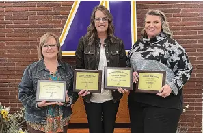  ?? as Ashdown Public School Systems teachers of the year. (Photo submitted by Ashdown Public School Systems) ?? Mavis Patillo, from left, Christy Turner and Amy Silva stand together with their awards after being recognized