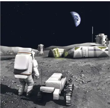  ?? FOTO: DPA ?? So könnte laut Computermo­dell der ESA eine mögliche Basisstati­on auf dem Mond aussehen. Die Raumfahrto­rganisatio­n beteiligt sich an Raumfahrtp­rojekten weltweit.