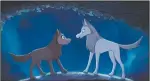  ?? APPLE VIA AP ?? This image released by Apple shows Robyn Goodfellow­e, voiced by Honor Kneafsey, right, and Mebh Óg Mactíre, voiced by Eva Whittaker, in a scene from the Oscar nominated animated film “Wolfwalker­s.”