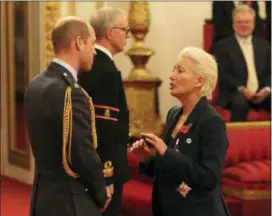  ?? JONATHAN BRADY — PA VIA AP ?? Emma Thompson is made a Dame Commander of the British Empire by Prince William at Buckingham Palace, London, Wednesday.