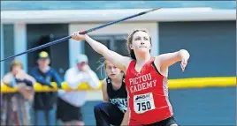  ?? SALTWIRE ?? Jenna Reid of Pictou Academy is the provincial champion in intermedia­te girls javelin.