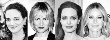  ??  ?? This combinatio­n of pictures created on Tuesday shows recent images of (from left) Italian actress Asia Argento, French actress Judith Godreche and US actresses Angelina Jolie and Gwyneth Paltrow. Argento claims that disgraced Hollywood producer Harvey...