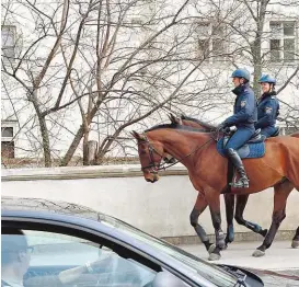  ??  ?? Da schau her: Die berittene Polizei trainiert in der Stadt