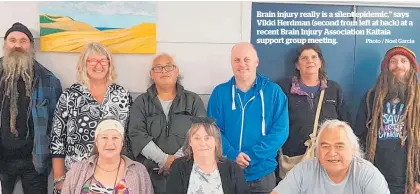  ?? Photo / Noel Garcia ?? Brain injury really is a silent epidemic,” says Vikki Herdman (second from left at back) at a recent Brain Injury Associatio­n Kaitaia support group meeting.