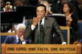  ?? PAUL SANCYA — ASSOCIATED PRESS ?? Singer/ songwriter Smokey Robinson blows a kiss during Friday's funeral service for Aretha Franklin at Greater Grace Temple in Detroit.