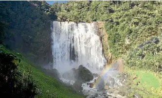  ?? LORNA THORNBER/ STUFF ?? The rainbowmak­ing 35-metre Marokopa Falls is as amazing as Waitomo’s glowworm caves but is much less wellknown.