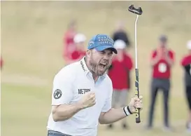  ?? ?? ↑ Richie Ramsay roars with delight after winning the Cazoo Classic