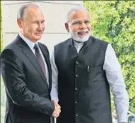  ?? AP ?? PM Narendra Modi with Russian President Vladimir Putin during their meeting in Sochi, Russia, on Monday.