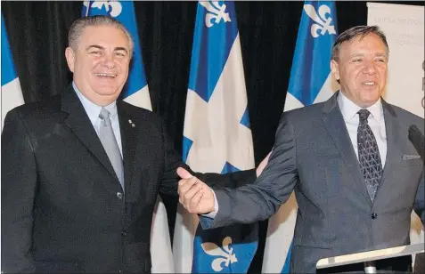  ?? ALLEN MCINNIS/ THE GAZETTE ?? Jacques Duchesneau, left, would play a major role in François Legault’s government when it comes to efforts to root out corruption in public affairs.