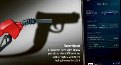  ?? ?? Under threat Legislator­s have sales of new petrol and diesel ICE vehicles in their sights, with them being banned by 2035