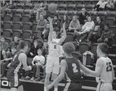  ?? Graham Thomas/Siloam Sunday ?? Siloam Springs junior Drew Vachon takes a 3-point shot Tuesday against Alma at Panther Activity Center. Vachon scored a career-high 21 points but the Panthers fell to the Airedales 71-67 in a 5A-West Conference game.