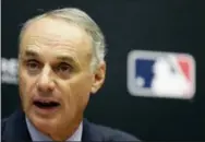  ?? SETH WENIG — THE ASSOCIATED PRESS FILE ?? Baseball Commission­er Rob Manfred speaks during a news conference at MLB headquarte­rs in New York.
