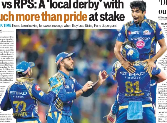  ?? AFP PHOTO ?? The camaraderi­e in the Mumbai Indians camp is infectious, given that they are on a roll, having won six of the seven IPL matches this season.