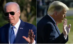  ?? — AFP file photos ?? This combinatio­n of pictures shows Biden (left) waves from the South Lawn of the White House in Washington, DC, on June 1, 2023 and Trump waves to the media outside the White House on January 12, 2021 in Washington, DC.