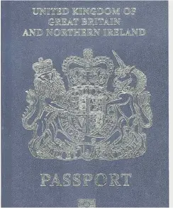  ?? PICTURE; GETTY IMAGES ?? The current burgundy passport and what the new ones will look like after the UK leaves the EU