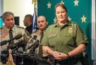  ?? Danny Zaragoza/The Laredo Morning Times via AP ?? above Chief of Border Patrol Carla L. Provost responds to questions about murder suspect Juan David Ortiz on Monday at the Webb County Sheriff’s office.