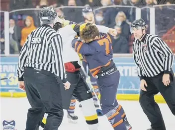  ?? ?? Young Phantom Ross Clarke gets involved in a scrap during the win over Bees. Photo: Darrill Stoddart.