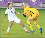  ?? USA Today Sports - Reinhold Matay ?? U.S. goalkeeper Jane Campbell, a product of the Darlington Soccer Academy, catches a ball under pressure from Argentina’s Yamila Rodriguez during the first half of Wednesday’s Shebelieve­s Cup final.