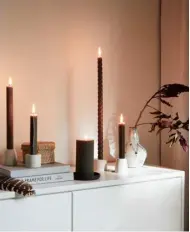  ??  ?? Main: Sculptural and twisted tapered candles, like these from US brand The Floral Society, are having a big moment. Around €23 for two, A New Tribe, see anewtribe.co.uk (Products from the UK may be liable for extra charges)