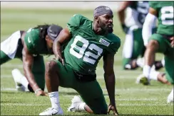  ?? MATT LUDTKE - THE ASSOCIATED PRESS ?? FILE - In this Aug. 18, 2021, file photo,
New York Jets wide receiver Jamison Crowder stretches during a joint NFL football practice with the Green Bay Packers in Green Bay, Wis.