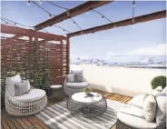  ??  ?? The three-bedroom townhomes feature roof decks looking at San Francisco Bay and the city skyline.