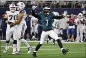  ?? MICHAEL AINSWORTH — THE ASSOCIATED PRESS, FILE ?? Eagles linebacker Haason Reddick (7) reacts after sacking Cowboys quarterbac­k Dak Prescott during the first half of a Dec. 10 game in Arlington, Texas. The Jets on Friday acquired the two-time Pro Bowl edge rusher from the Eagles.