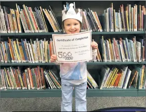  ?? SUBMITTED PHOTO ?? Gabriella Almassey, 3, recently completed the 500 by 5 reading program and received a certificat­e and her picture on the 500 by 5 Wall of Fame at P.D. Brown Memorial Library in Waldorf. The program promotes early literacy in preschool aged children.