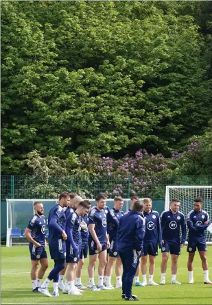  ?? ?? Scotland manager Steve Clarke assembles his squad at training yesterday