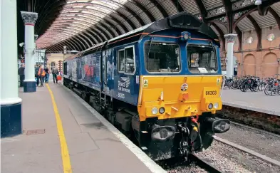 ??  ?? Newly-named 66303 Rail Riders 2020 stands on Platform 1 at York station on July 7 following its naming ceremony. Andy Coward