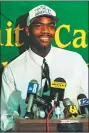  ?? Hearst Connecticu­t Media file photo ?? Rashamel Jones announces he will attend UConn during a press conference in 1994.