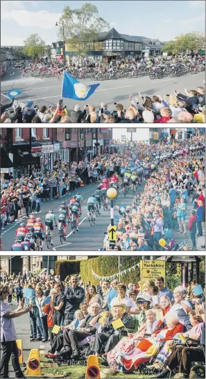  ?? PICTURES: SWPIX. ?? Tour de Yorkshire crowds watching the peloton, from top, in Ilkley, Kippax and Garforth. This year’s race route will pass through 151 villages, towns and cities between May 2 and May 5.